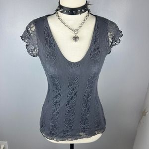Fairy grunge grey lace top